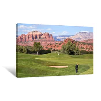 Image of A Golfer Takes A Chip Shot From The Rough Canvas Print