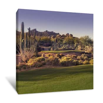 Image of Beautiful Desert Tee Shot Golf Course - Image Cross Processed Canvas Print