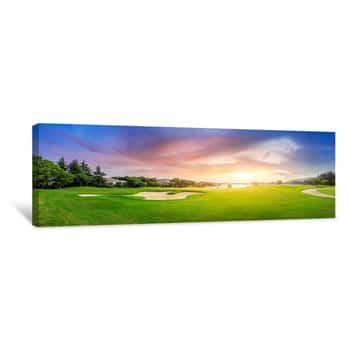 Image of Green Grass And Woods On A Golf Field Canvas Print
