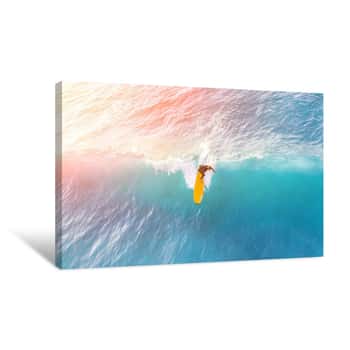Image of Surfer On A Yellow Surfboard In The Ocean On A Sunny Day Canvas Print