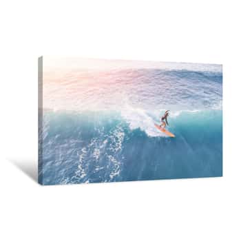 Image of Surfer In The Ocean On A Sunny Day, Top View Canvas Print