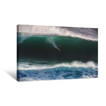 Image of Image Surfer On Blue Ocean Big Mavericks Wave In California Canvas Print
