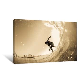 Image of Surfing Surfer Wave Closeup Silhouette Vintage Canvas Print