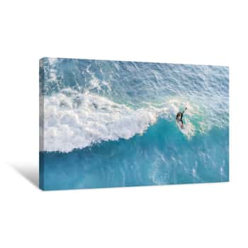 Image of Surfer At The Top Of The Wave In The Ocean, Top View Canvas Print