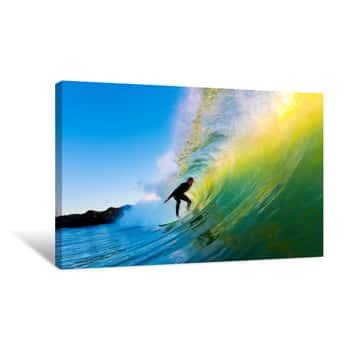 Image of Surfer On Wave At Sunset Canvas Print