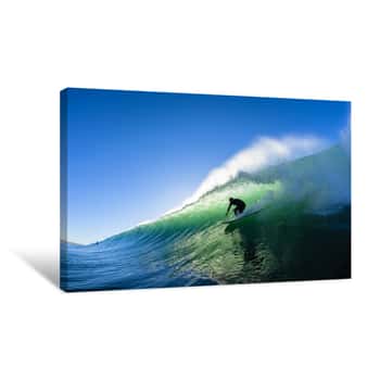 Image of Surfing Surfer Tube Ride Ocean Wave Water Photo Canvas Print