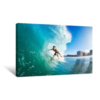 Image of Surfer Getting Barreled Canvas Print