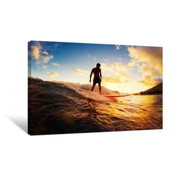 Image of Surfing At Sunset Canvas Print