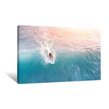 Image of Surfer In The Ocean In The Sunlight, Top View Canvas Print