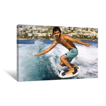 Image of Young Man Surfing On The Wave Canvas Print