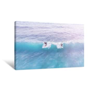Image of Two Surfers In The Ocean, Top View Canvas Print
