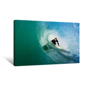 Image of Surfer On Blue Ocean Wave Canvas Print