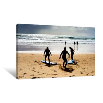 Image of Surfing School Lessons Beach Portugal Canvas Print