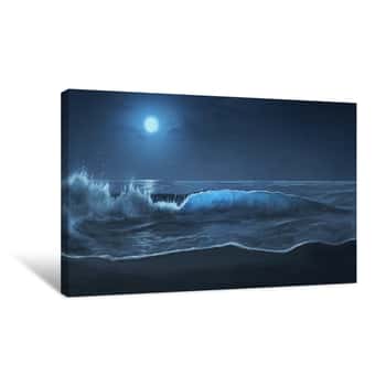 Image of Moonlit Ocean Waves Canvas Print