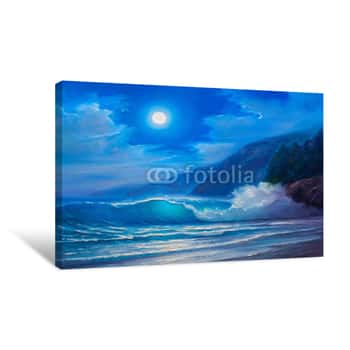 Image of Night Storm At Sea,  Painting  Sea Wave Canvas Print