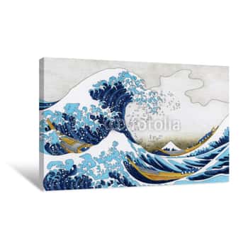 Image of Hokusai The Great Wave Of Kanagawa Adult Coloring Page Canvas Print