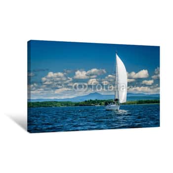Image of Sailboat On Lake Champlain In Front Of Camel\'s Hump Mountain Canvas Print
