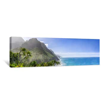 Image of Scenic Ocean Paradise Panorama, Na Pali Coast State Park On The Island Kauai, Hawaii Canvas Print