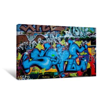 Image of Graffiti Detail On The Textured Brick Wall Canvas Print