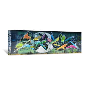 Image of The Old Wall, Painted In Color Graffiti Drawing With Aerosol Paints  Background Image On The Theme Of Drawing Graffiti And Street Art Canvas Print