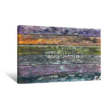 Image of Color Barn Wooden Wall Planking Texture  Old Solid Wood Slats Rustic Shabby  Background  Faded Natural Wood Board Panel Structure  Horizontal Wooden Slats Close-up Canvas Print