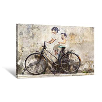 Image of "Little Children On A Bicycle" Canvas Print