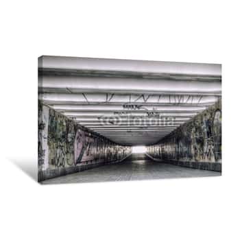 Image of Urban Underground Tunnel With Modern Graffiti Canvas Print