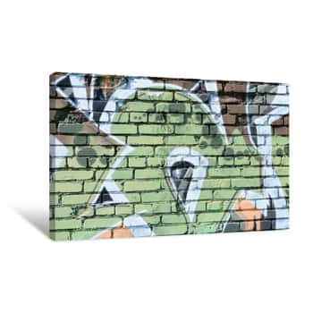 Image of Fragment Of Graffiti Drawings  The Old Wall Decorated With Paint Stains In The Style Of Street Art Culture  Colored Background Texture In Warm Tones Canvas Print