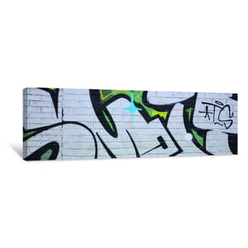 Image of Graffiti Drawings on Old Wall Decorated With Grey Paint Stains In The Style Of Street Art Culture Canvas Print