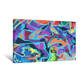 Image of Fragment Of Graffiti Drawings  The Old Wall Decorated With Paint Stains In The Style Of Street Art Culture  Multicolored Background Texture Canvas Print