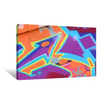 Image of Fragment Of Graffiti Drawings  The Old Wall Decorated With Paint Stains In The Style Of Street Art Culture  Colored Background Texture In Purple Tones Canvas Print