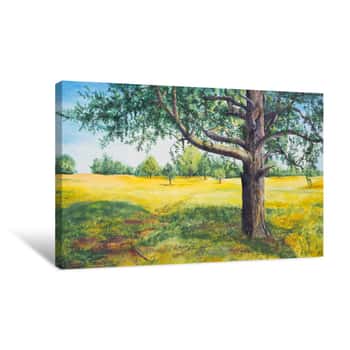Image of Summer Landscape With Tree  Oil Painting Canvas Print