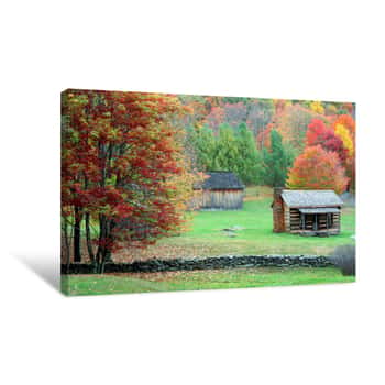Image of Autumn Mountain Colors And Cabin Canvas Print