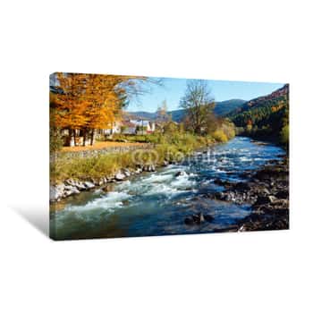 Image of Autumn Carpathian Mountain River (Ukraine) Canvas Print