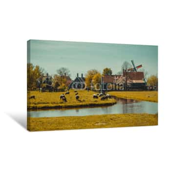 Image of Traditional Dutch Landscape In Zaanse Schans, Netherlands, Europe Canvas Print