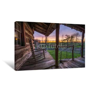 Image of Old Worn Porch With Rocking Chairs At Sunset, Appalachian Mountains Canvas Print