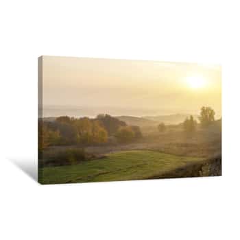 Image of Foggy Morning  Fog Over The Colorful Hills Canvas Print