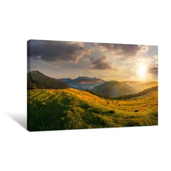Image of Agricultural Field In Mountains At Sunset Canvas Print