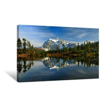 Image of Mount Shuksan Reflected Across Picture Lake During Autumn Canvas Print