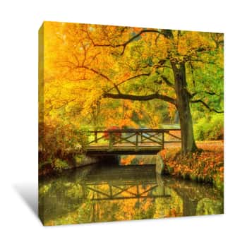 Image of Beautiful Autumn Scenery In Park Canvas Print