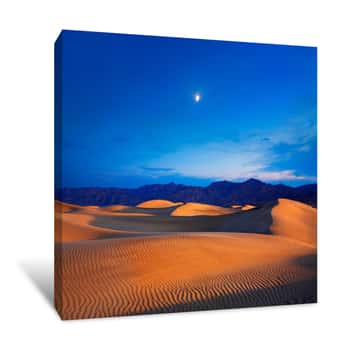 Image of Moon And Dunes, Death Valley NP, California Canvas Print