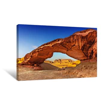 Image of View Through A Rock Arch In The Desert Of Wadi Rum Canvas Print