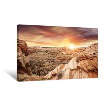 Image of Beautiful Sunset On Rocky Plateau, Grand Staircase Utah Canvas Print