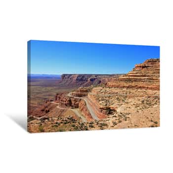 Image of Moki Dugway Road Leads Out Of The Valley Of The Gods To Muley Point Which Overlooks Monument Valley, Mexican Hat And The Valley Of The Gods, Utah, USA Canvas Print