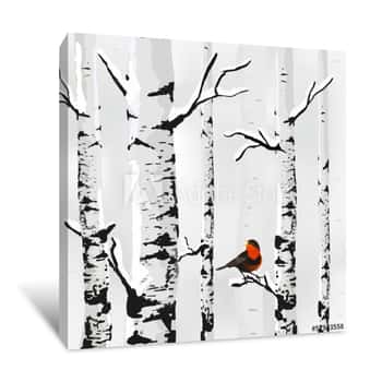 Image of Birch In Snow, Winter Card In Vector Canvas Print
