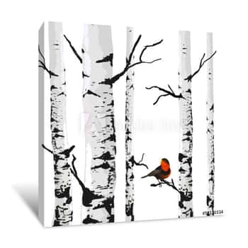 Image of Bird Of Birches, Vector Drawing With Editable Elements Canvas Print