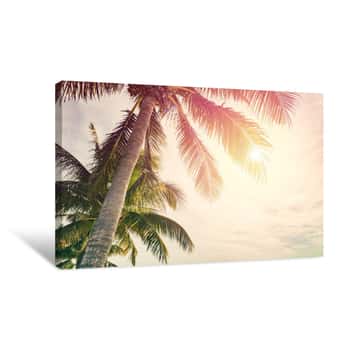 Image of Tropical Beach With Palm Trees And Sunny Sky Canvas Print