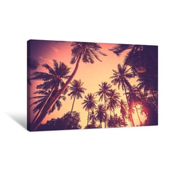 Image of Vintage Toned Palm Tree Silhouettes At Sunset Canvas Print