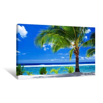Image of Single Palm Tree Overlooking Amazing Lagoon Canvas Print