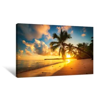 Image of Palm And Tropical Beach In Punta Cana, Dominican Republic Canvas Print